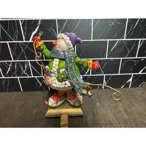 ❄️ Snowman Stocking Holder – Hand Painted – Metal Base – Holiday Decor